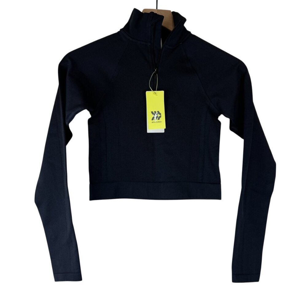 NWT All In Motion Black Seamless 1/2 Zip Cropped Pullover Top